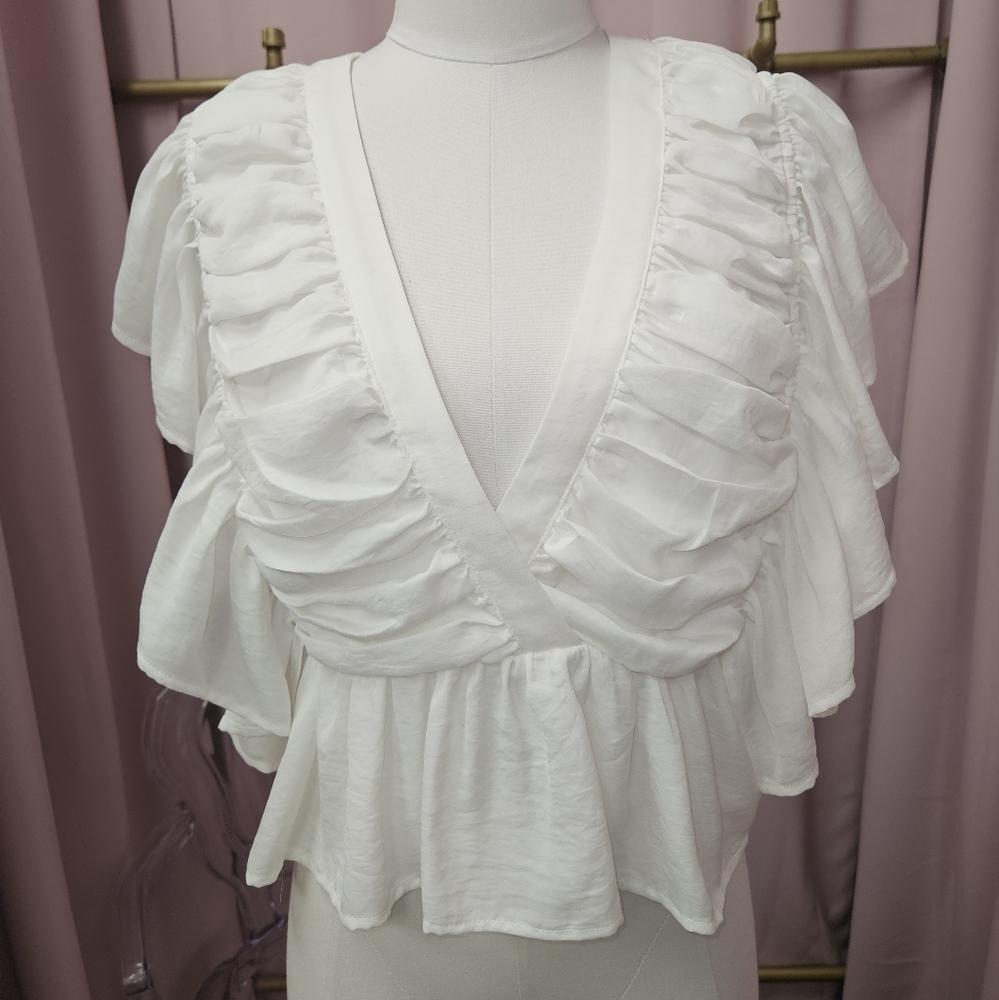 Entro rouched ruffle v-neck blouse